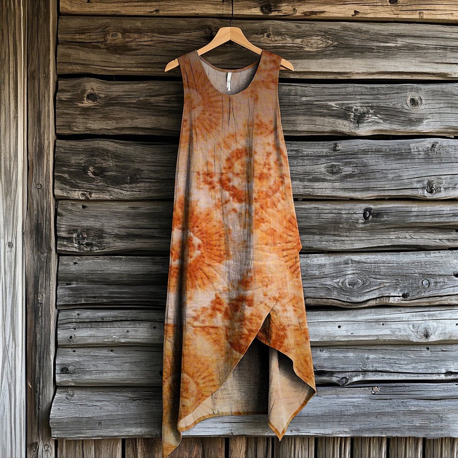 Women's Vintage Rust Dye Art Print Irregular Dress elevenforest