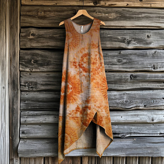 Women's Vintage Rust Dye Art Print Irregular Dress elevenforest