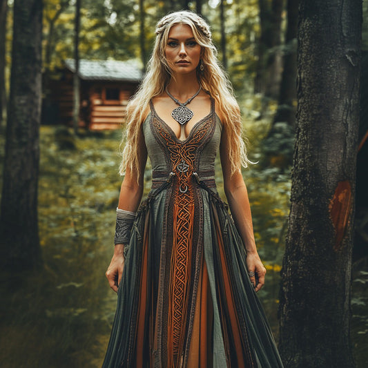 Viking Celtic Knot Gradient Art Suspenders Maxi Dress elevenforest