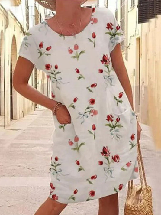 Loose Crew Neck Striped Casual Jersey Dress