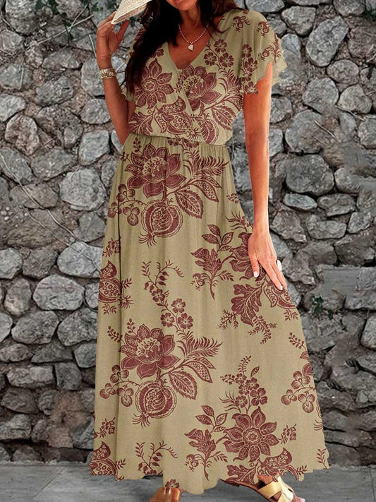 Women's Vintage Simple Floral Pattern Flowing Dress