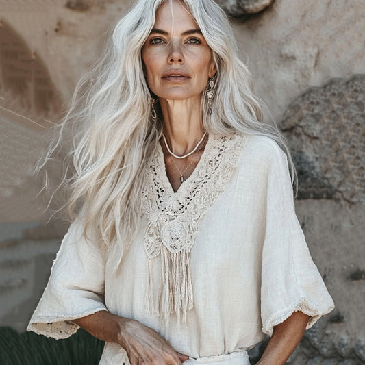 Vintage Floral Fringe Art Cotton Linen Casual Shirt elevenforest