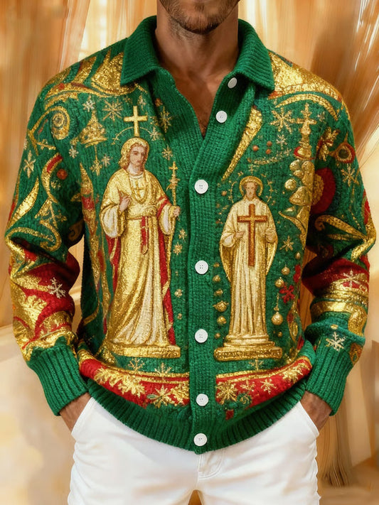 Comstylish Men's Retro Painted Santa Claus Knit Sweater