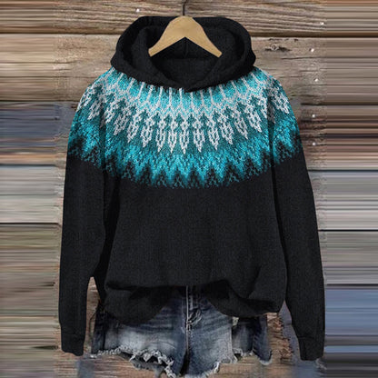Vintage Tribal Icelandic Pattern Cozy Hooded Sweater elevenforest