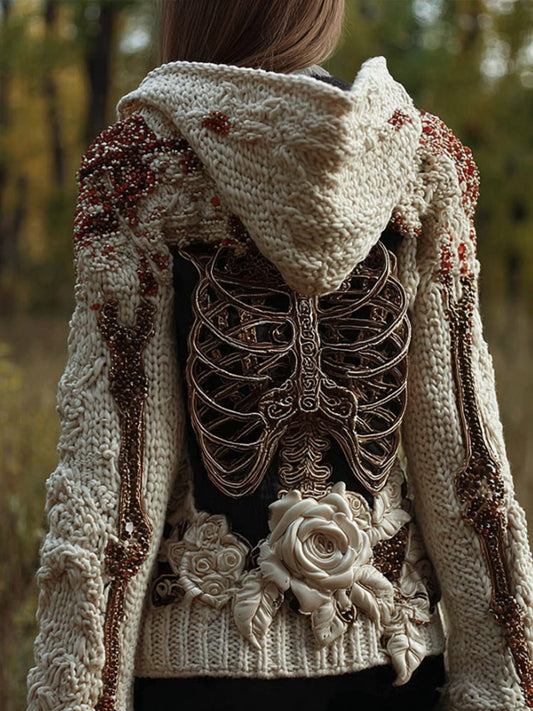 Comstylish Halloween Anatomy Art And Flower Vintage Hooded Sweater