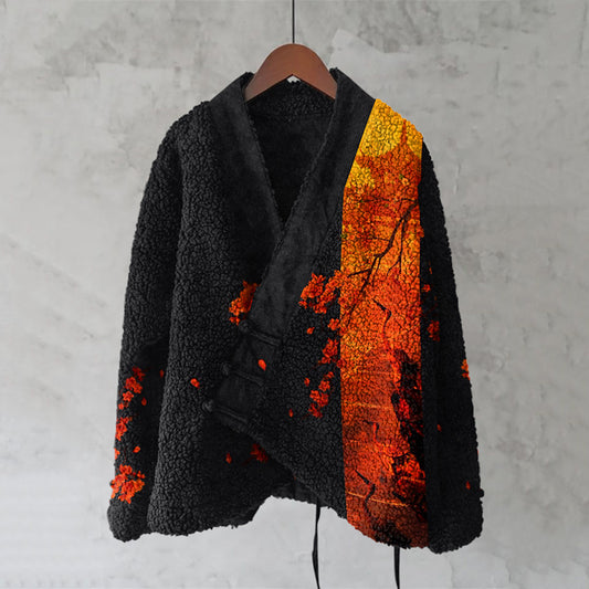 Vintage Retro Cherry Blossoms And Cranes Art Women's Kimono Cardigan elevenforest