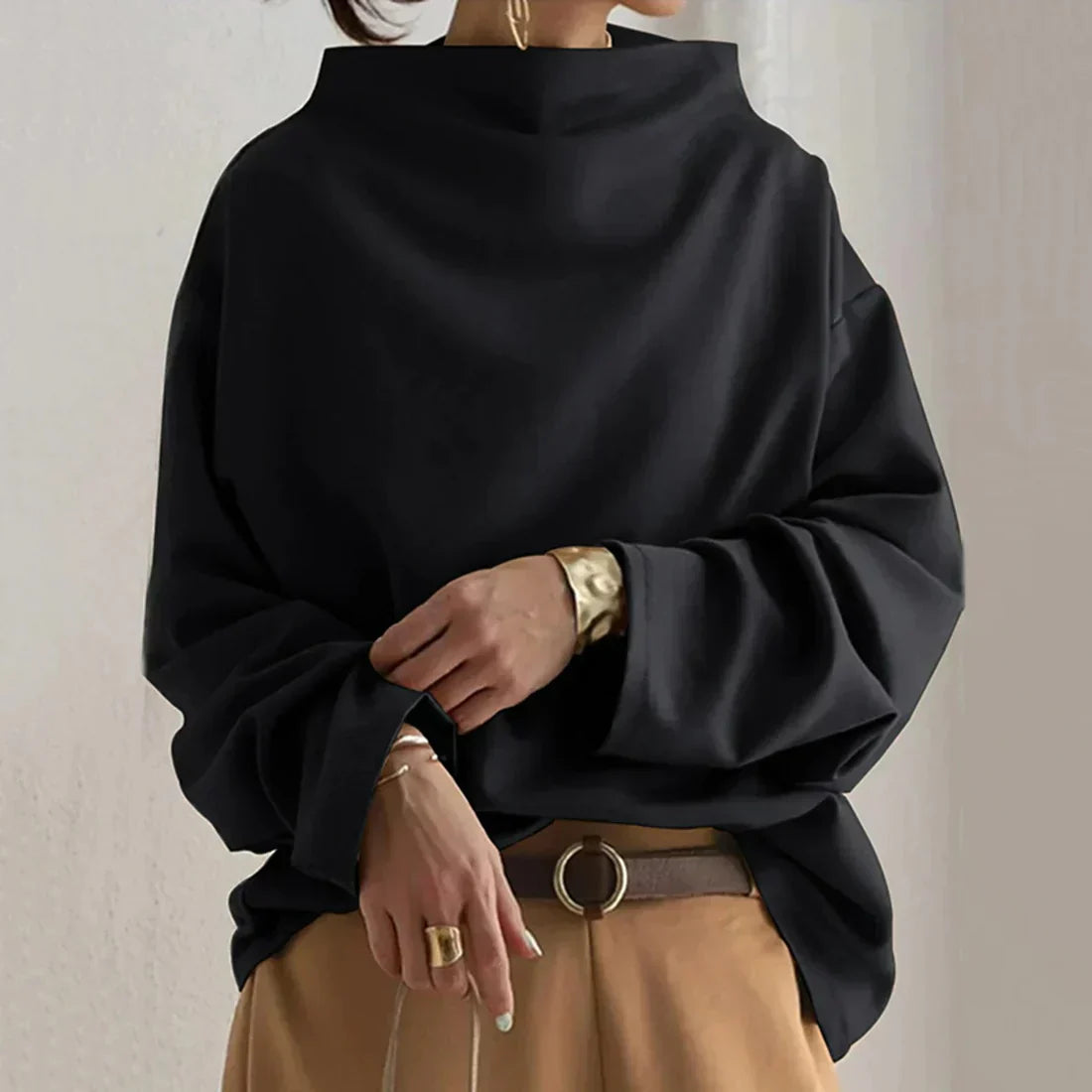 KS | Black sweater with oversized round neckline