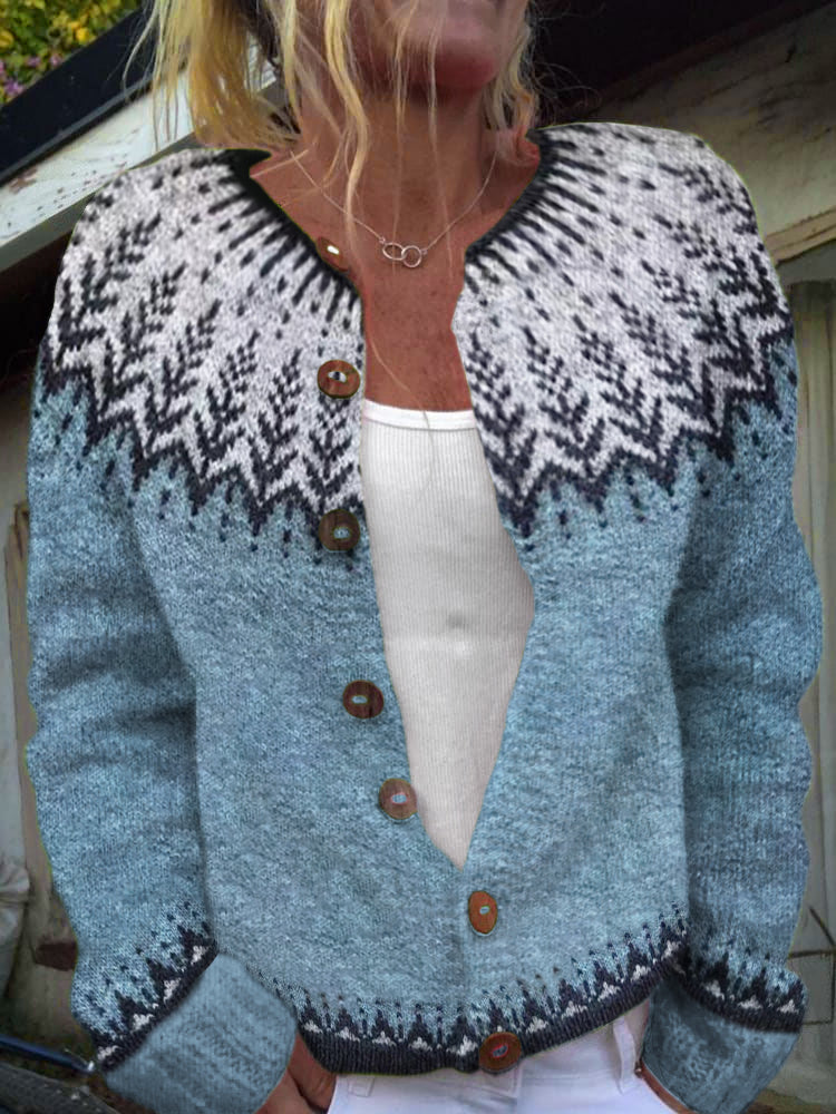 Traditional Leaf Pattern Iceland Style Sweater elevenforest