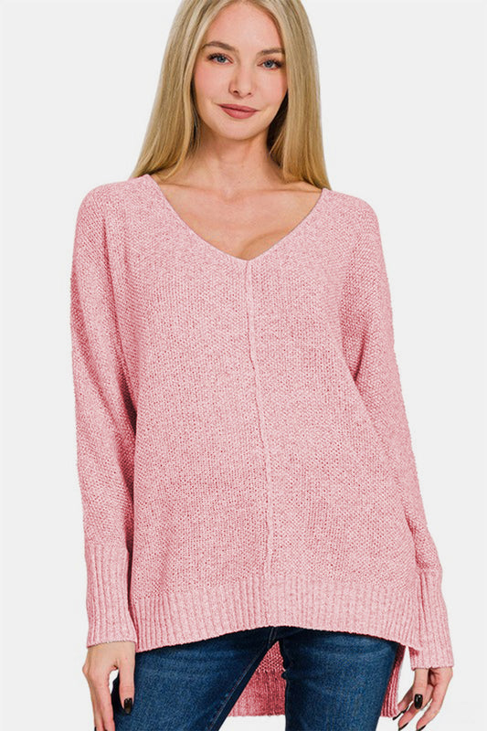 Cecilia® | High-low sweater with V-neck and center seam