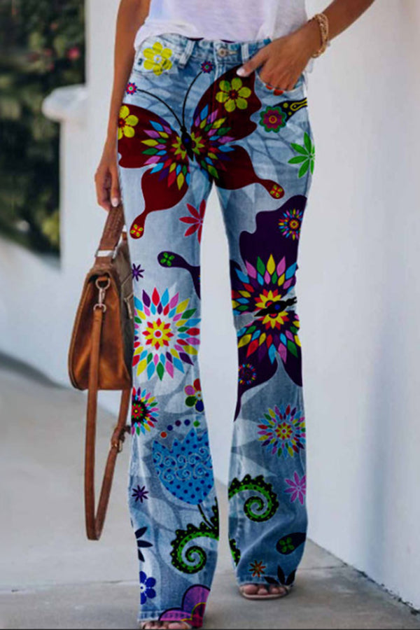 KS | Printed Faux High Rise Flare Pants
