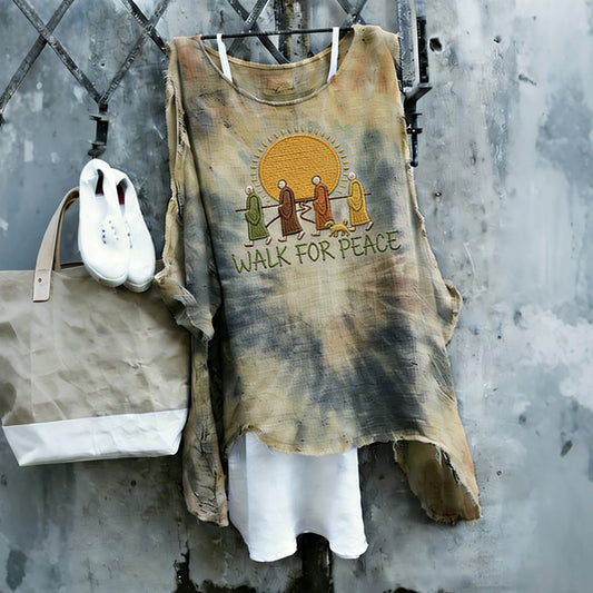 Comstylish Walk For Peace Aloka Dog In Tie Dye Art Linen Tunic