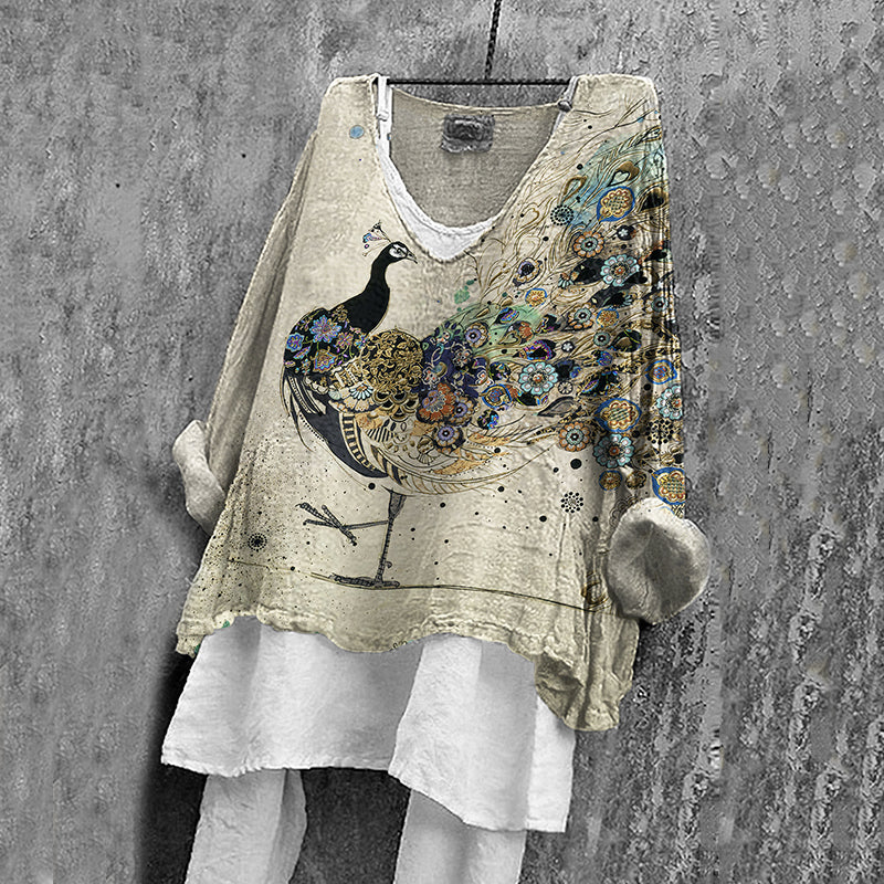 Women's Vintage Peacock Art Pattern Comfortable Shirt elevenforest