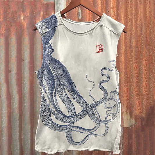 Japanese Art Octopus Printed Casual Tank Top elevenforest