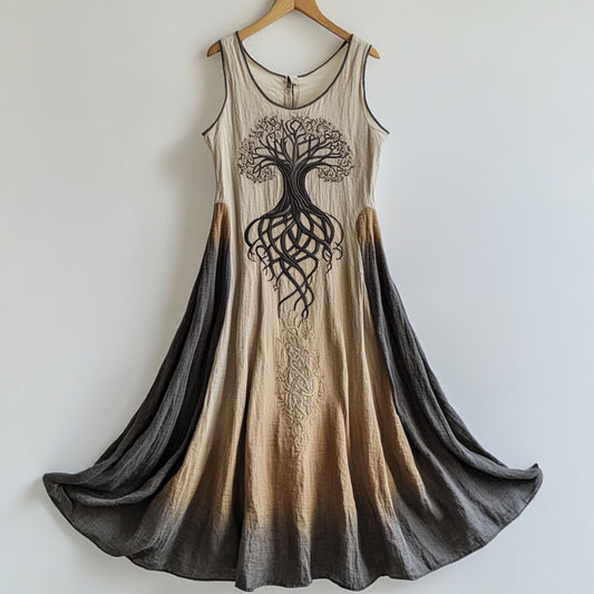 Viking Life Of Tree Celti Art Patchwork Linen Tank Dress elevenforest
