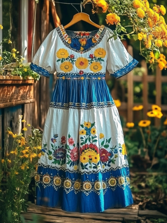 Women's Casual Vintage Petrykivka Embroidered Dress elevenforest