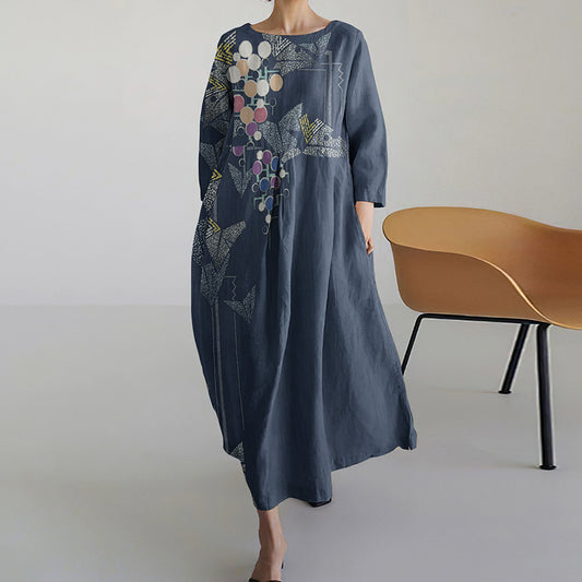 Flower Print Round Neck Loose Midi Dress elevenforest