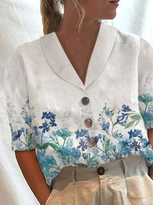 Women Floral Print Casual Button-up Shirt