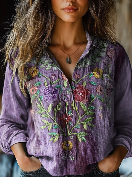 Women's Vintage Ethnic Floral Art Print Casual Long Sleeve Comfortable