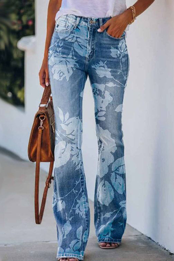 KS | Printed Faux High Rise Flare Pants