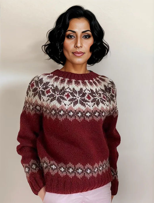 Sofia® | Comfortable red sweater with a crew neck and long sleeves