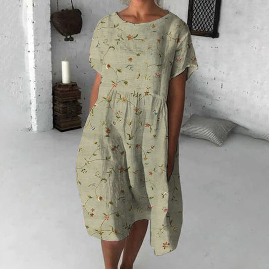 Retro Floral Art Flowy Midi Dress elevenforest