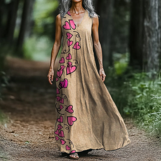 Women's Art Painting Pink Love Interesting Print V-Neck Vest Dress