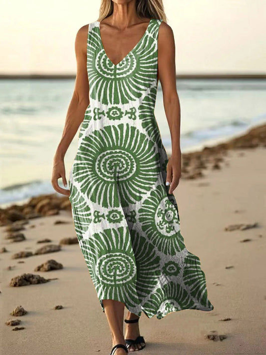 Women's Abstract Pattern Art Print Pocket Cotton Dresses