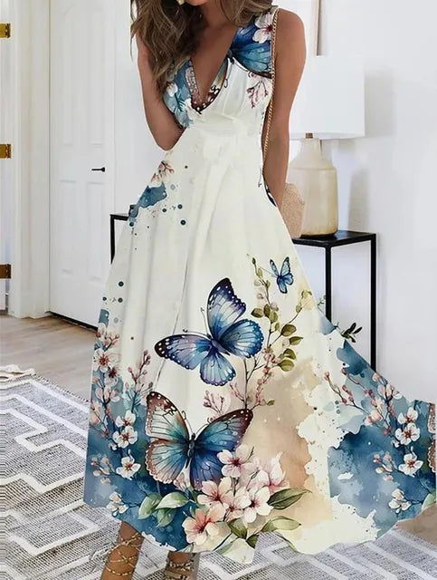 KS | V-neck floral sleeveless maxi dress