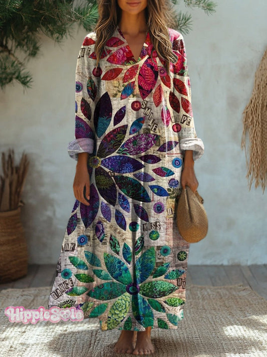 Patchwork Floral Art Printed Women's Dress