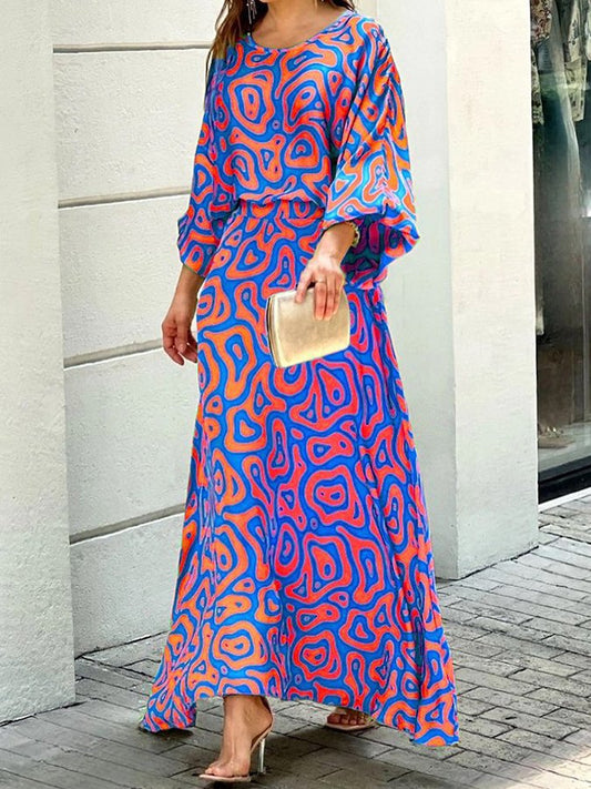 Fashion Print Loose Long Sleeve Dress Set