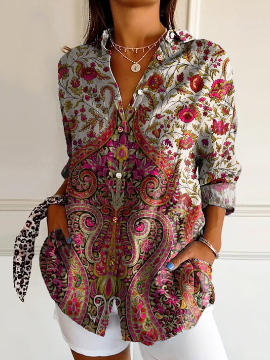 Women's Art Floral Hippie Print Long Sleeve Shirt
