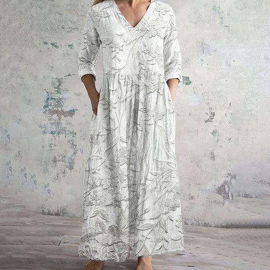 Vintage Floral Embroidery Women's Linen Dress elevenforest
