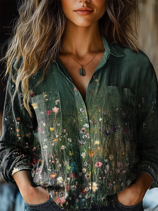 Women's Vintage Floral Art Print Casual Long Sleeve Comfortable Cotton