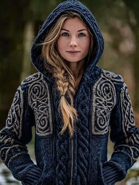 Vintage Viking Celtic Knot Cozy Knit Hooded Cardigan elevenforest