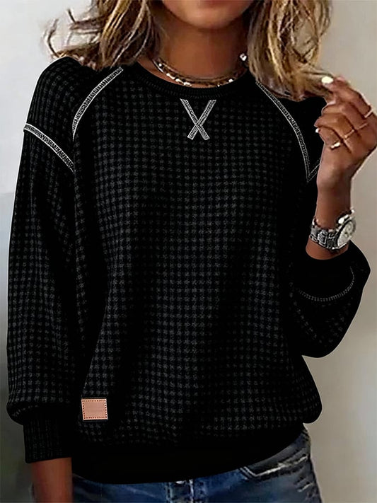 Women's Crew Neck Long Sleeve Waffle Sweatshirt 