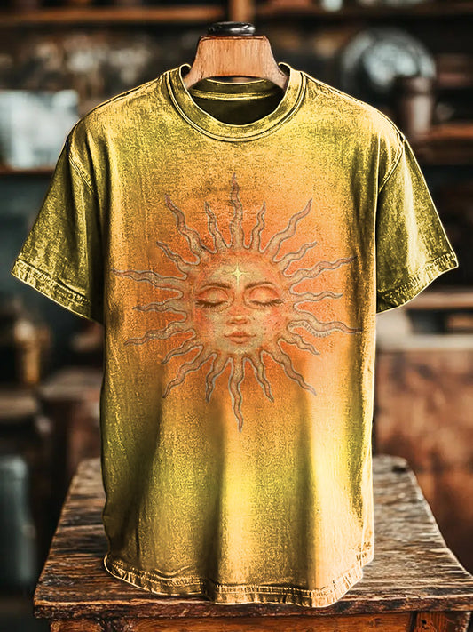 Retro Sun Gradation Vintage Art Print Casual T-shirt For Men And Women