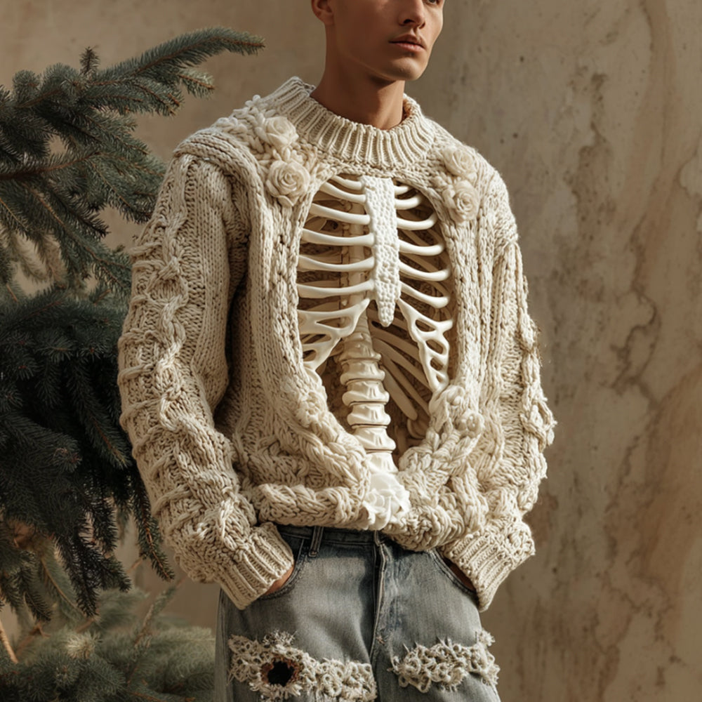 Men's Halloween Retro Anatomy Art Coarse Needle Round Neck Sweater artswardrobe