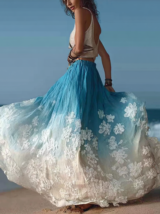 Bohemian Style Plant Flower Gradient Color Half-length Dress elevenforest