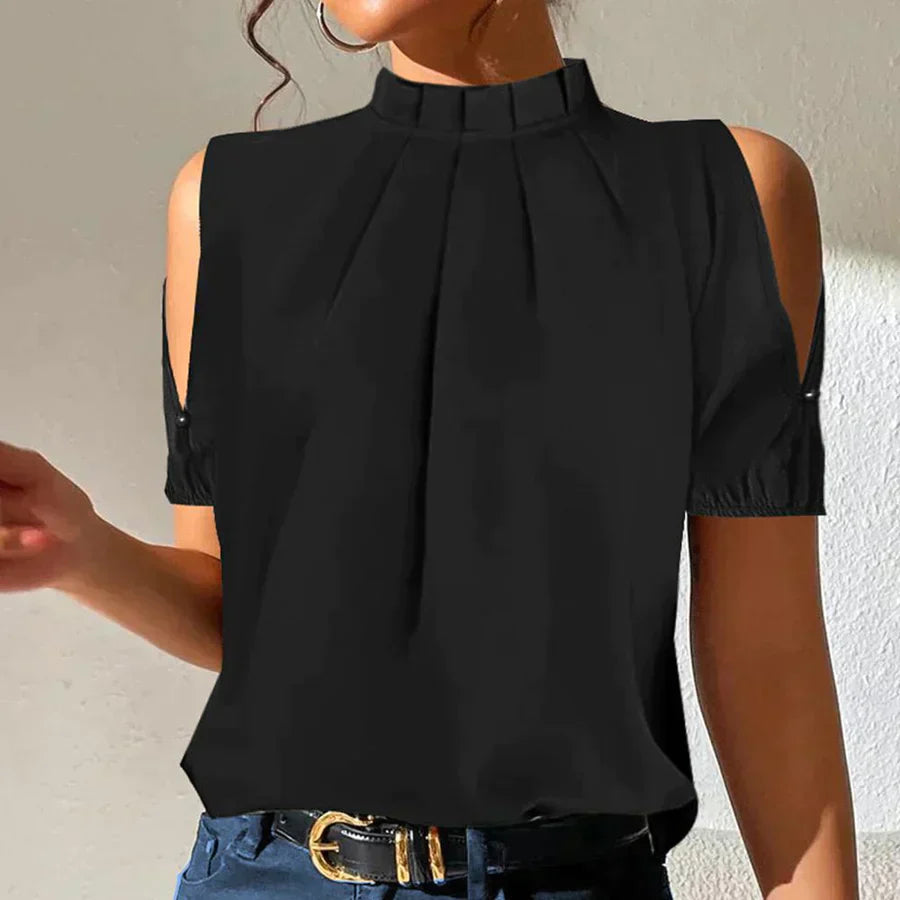 KS | Chic black pleated top with open sleeves