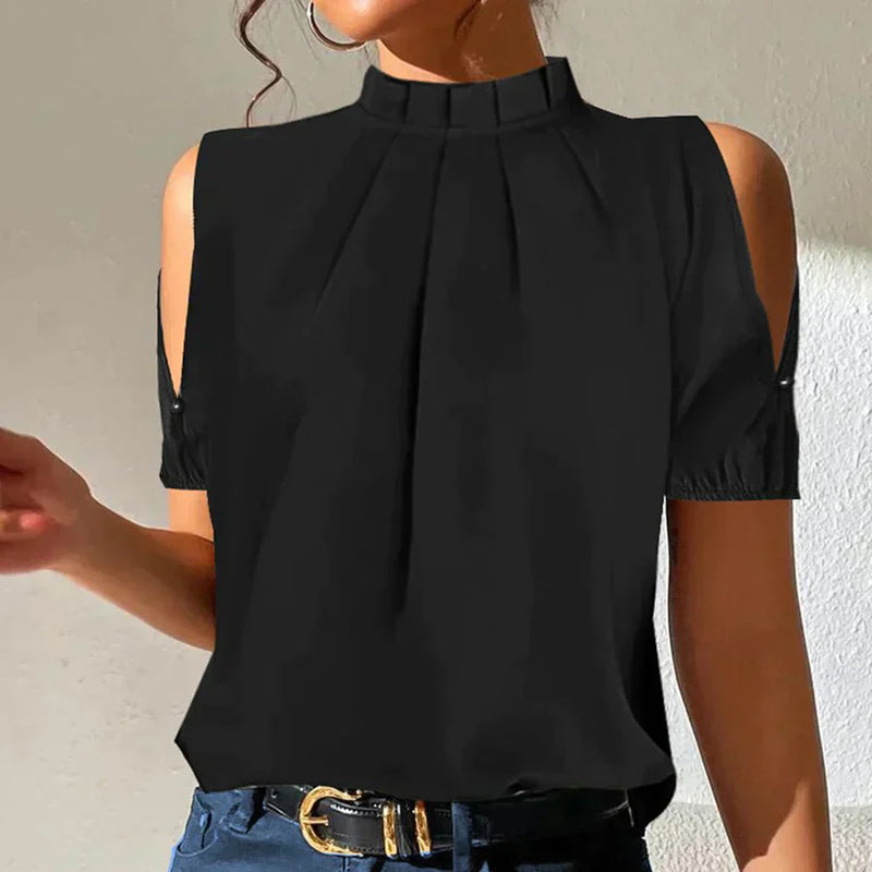 KS | Chic black pleated top with open sleeves