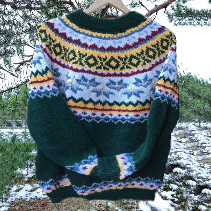 Unisex Vintage Icelandic Beautiful Knit Jacquard Warmth Crew Neck Sweater elevenforest