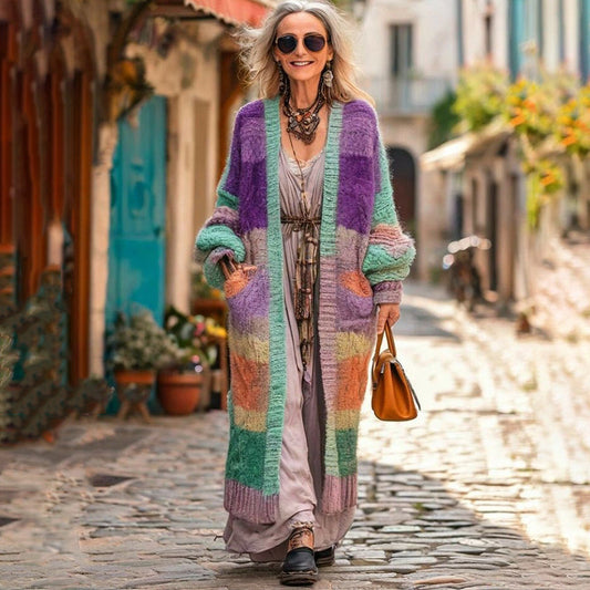 Women's Boho Geometric Contrast Color Comfortable Cardigan artswardrobe