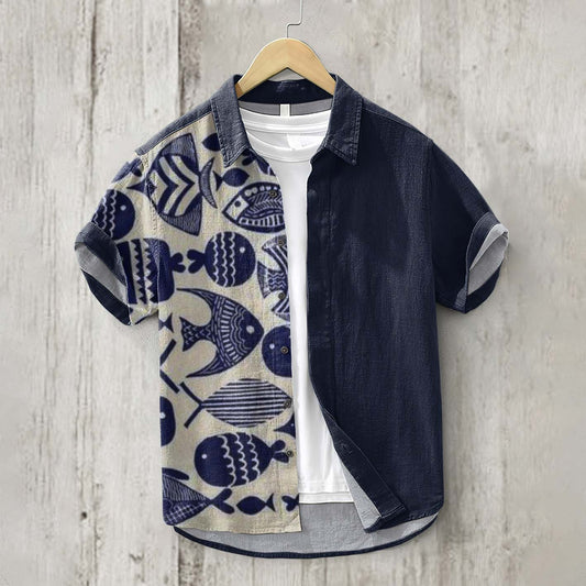 Vintage Japanese Art School Fish Button Linen Blend Shirt elevenforest