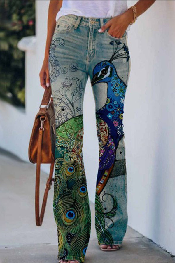 KS | Printed Faux High Rise Flare Pants