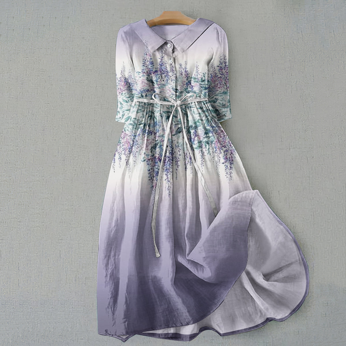 Retro Gradient Lavender Graphics Print Lace-Up Dress elevenforest