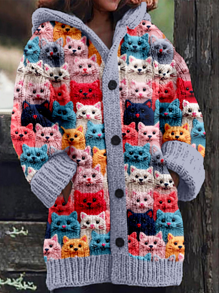 KS | Knitted coat with button placket and playful cat print