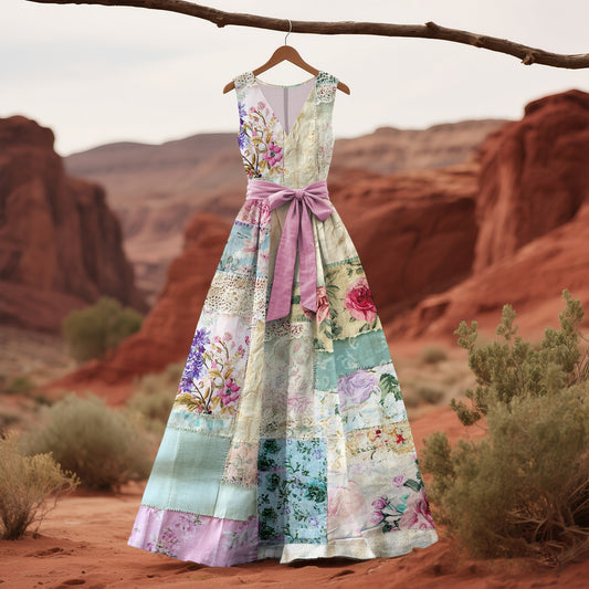 Vintage Floral Patchwork Pattern Art Tank Dress elevenforest