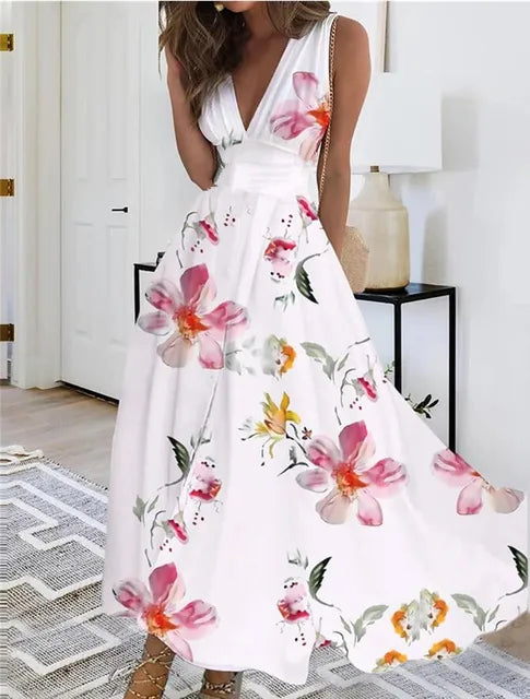 KS | V-neck floral sleeveless maxi dress