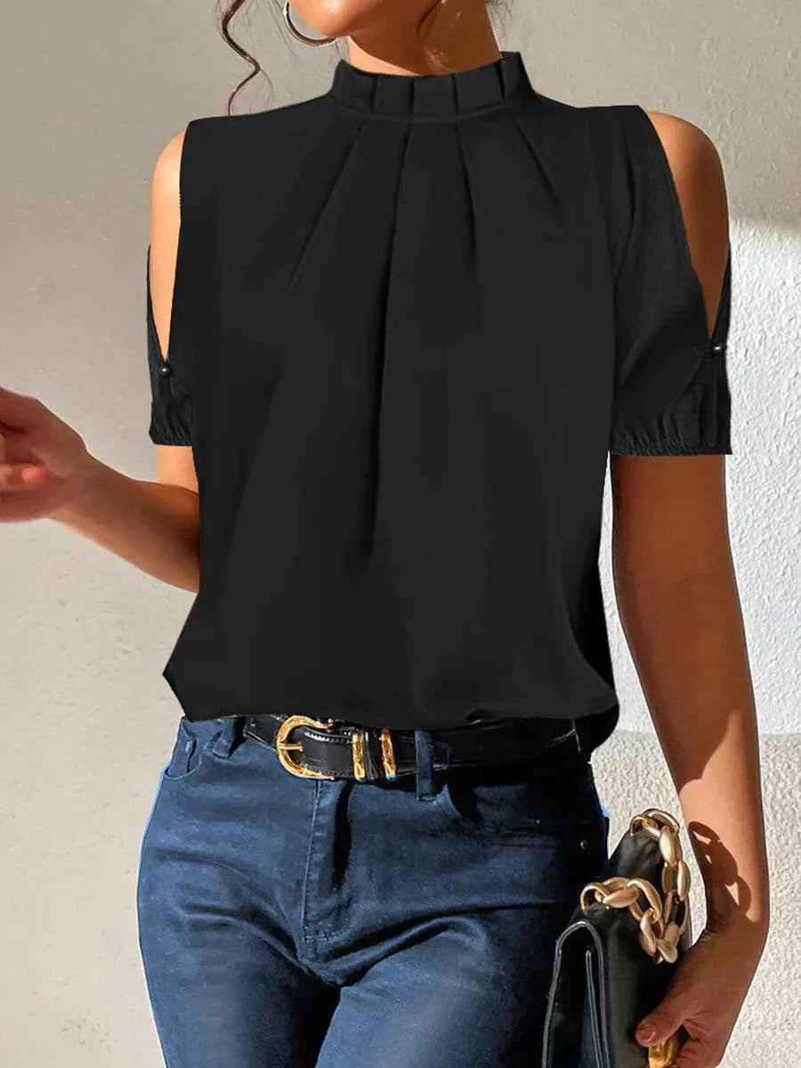 KS | Chic black pleated top with open sleeves