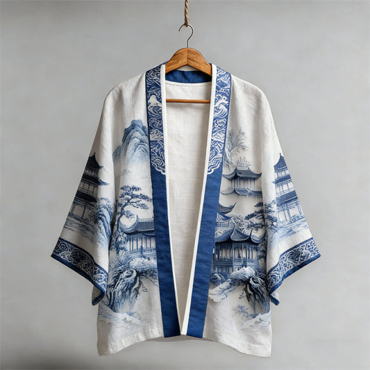 Japanese Ancient Landscape Art Linen Kimono elevenforest